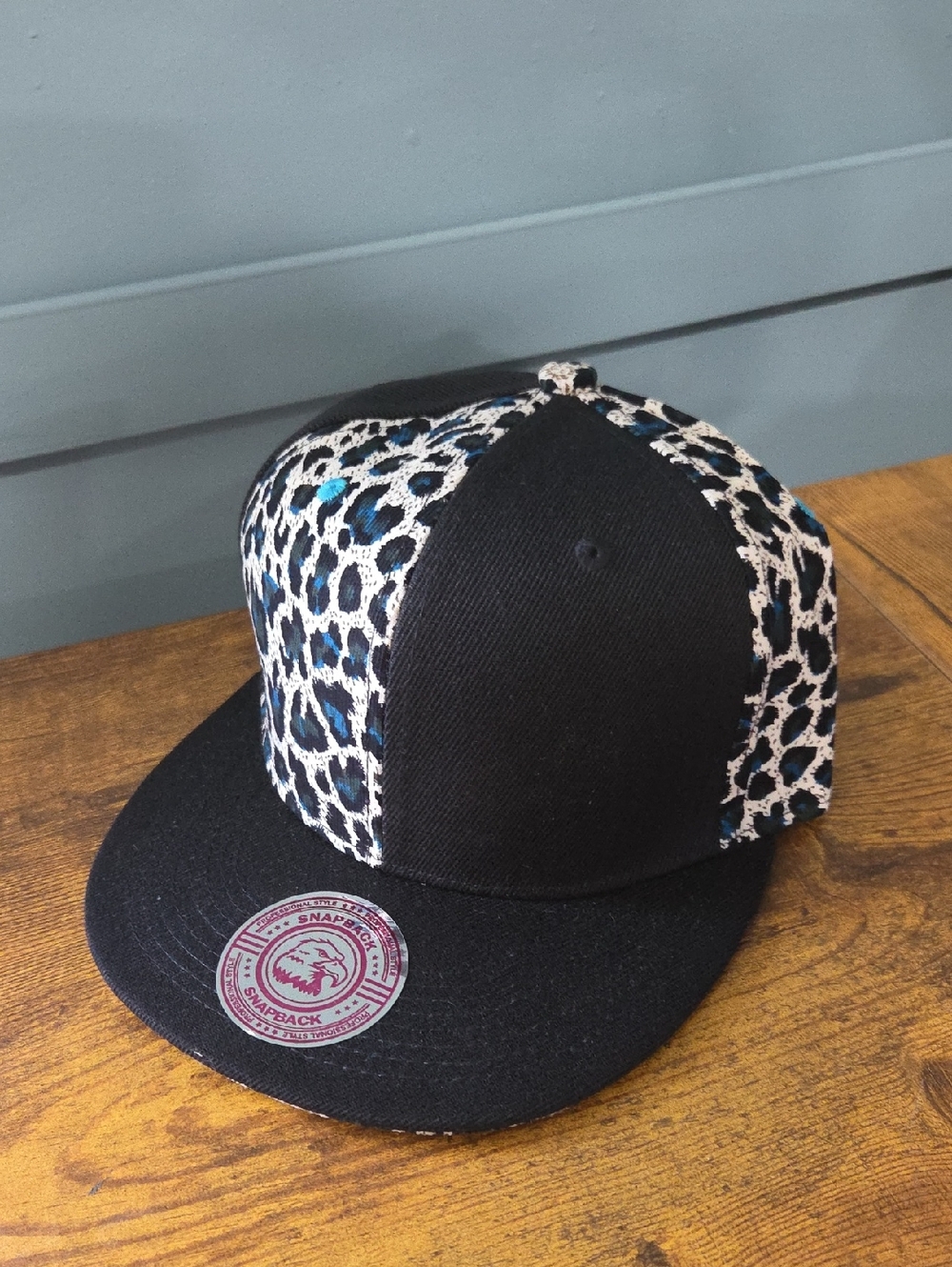 Black & Leopard Print Snapback Cap